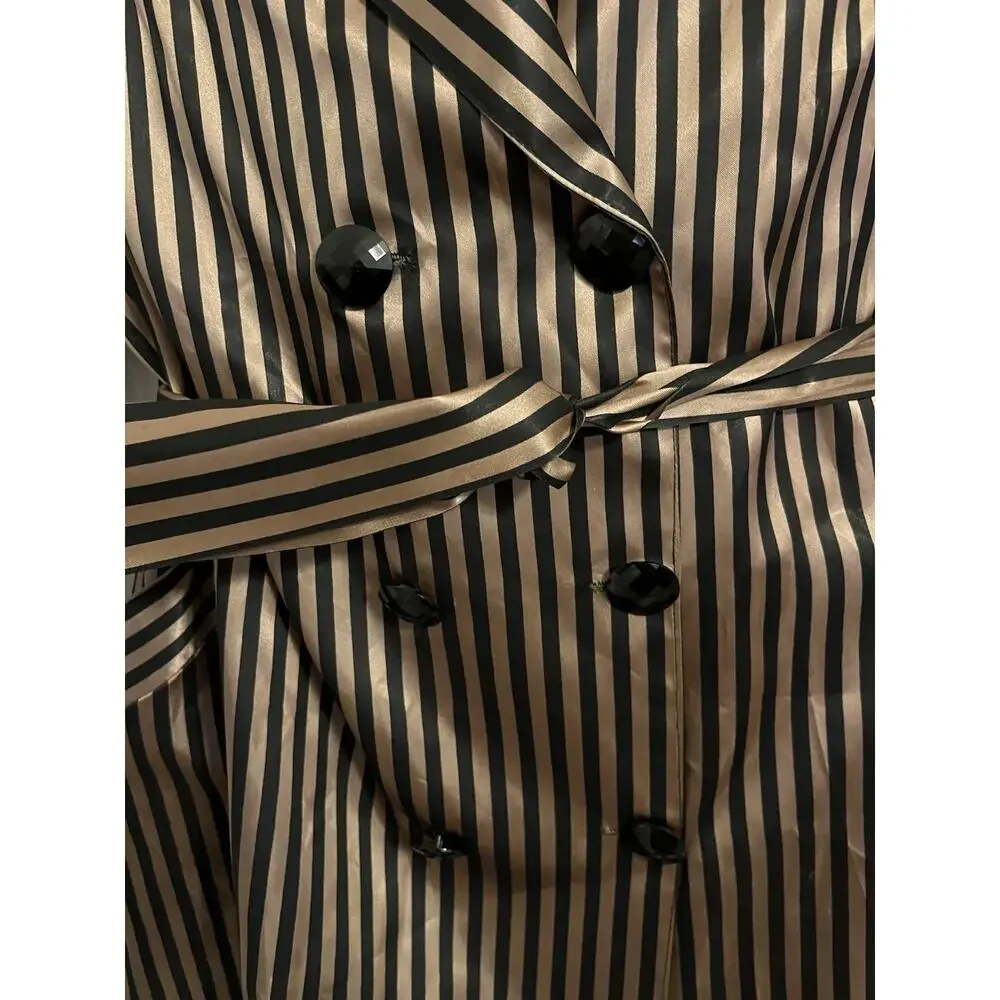 VTG 90s Cache Blazer Jacket Black Gold Striped Belted Satin Finish Mod Disco S/M